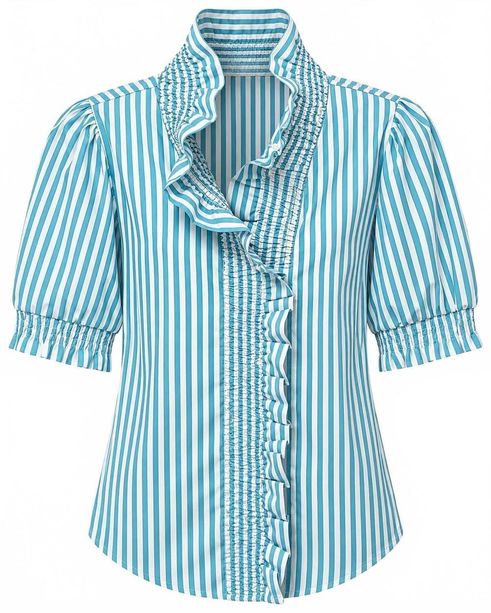 NEW BOHO CHIC women's striped ruffle blouse in turquoise stripe